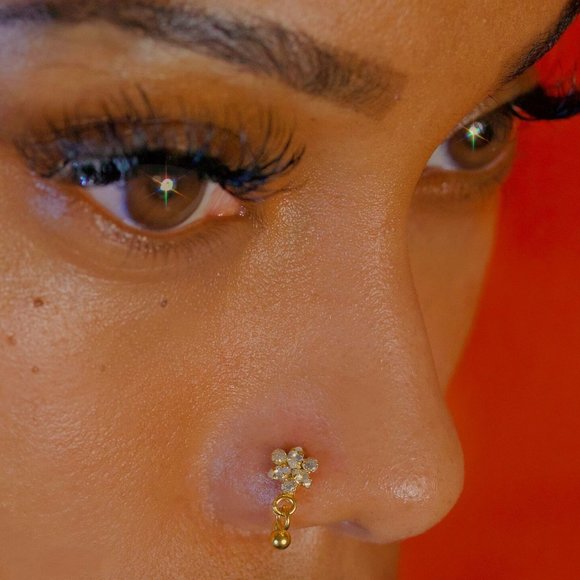 Simple Dangle Nosestud Made With 14kt Solid Gold Or Sterling Silver Gold Plating - Picture 2 of 2